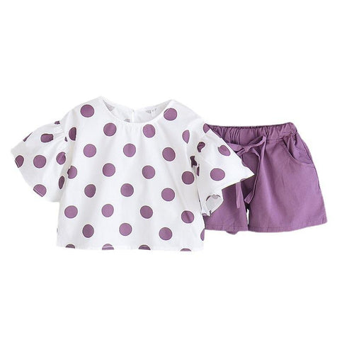 Summer Girl's Dot Short Sleeve Shorts Set