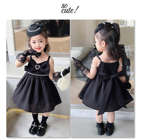 Summer Girls Suspender Dress Foreign Style Princess Unkempt Dress Girl Black Dress Dress