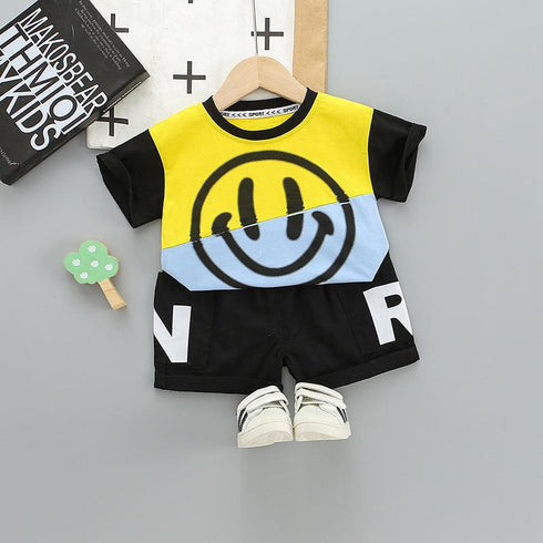 Summer children's smiling face print short sleeve suit