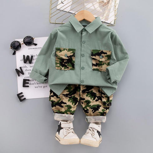 Spring and Autumn Children's Shirt Set Two-Piece Set