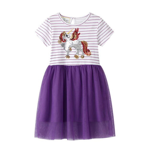 Girls' Dress Spring And Summer European And American Style Cartoon Embroidered Mesh Dress