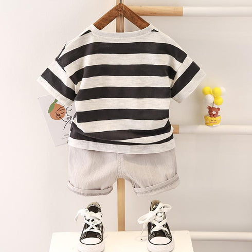 Boy's and girl's striped T-shirt short sleeve shorts summer two-piece set