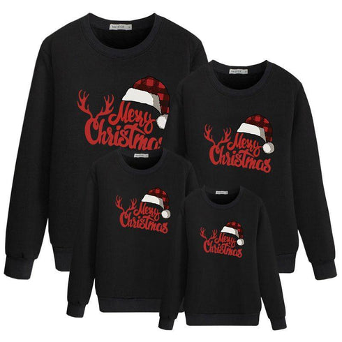 A family of three Christmas vests black round neck without velvet warm long sleeve jacket parent-child series