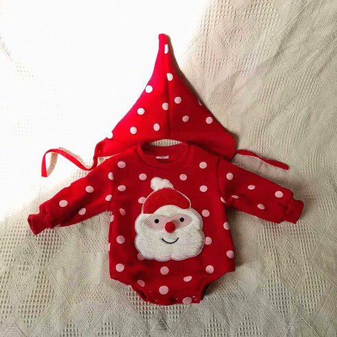 Baby climbing clothes baby cute Spring Festival Christmas plus velvet jumpsuit New Year snowman love climbing clothes send hat