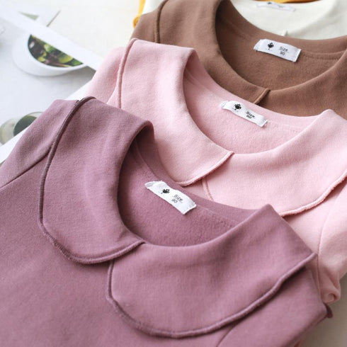 Baby Lotus Leaf Collar Lace White T-shirt