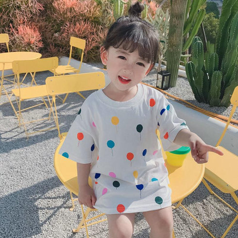 Girl's Summer Color Balloon Long Tee Dress