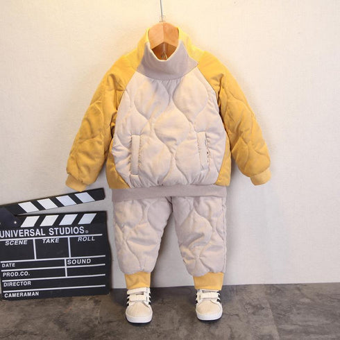 Winter children's collar padded warm baby two-piece set