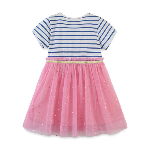Summer New Girl Dress Children's Stitching Mesh Short Sleeve Dress