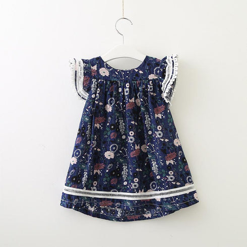 Summer New Girl Floral Fly Sleeve Dress Girl Comfortable Cotton Dress