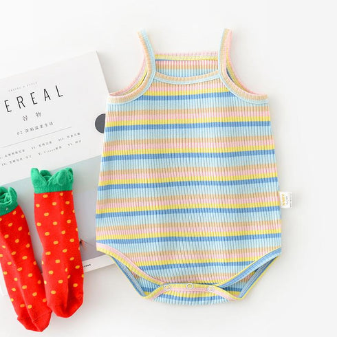 Cute Multicolor Wings Sunflower Knitted Stripe Sling Climbing Suit