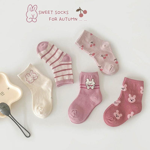 Cherry bunnies socks wave color matching cartoon socks