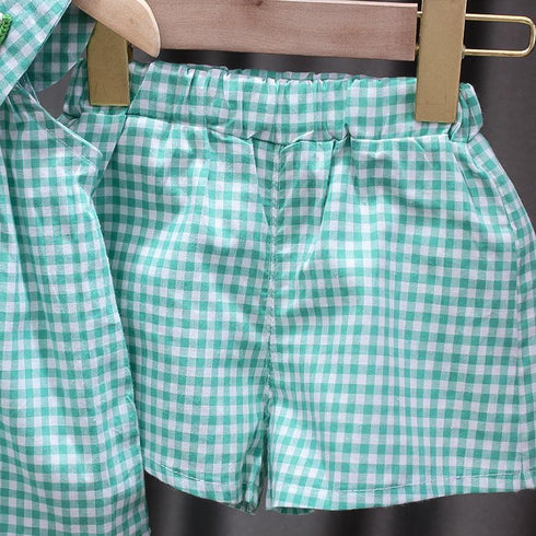 Summer New Girl Doll Collar Short Sleeve Set Baby Girl Fruit Decoration Plaid Two-piece Set