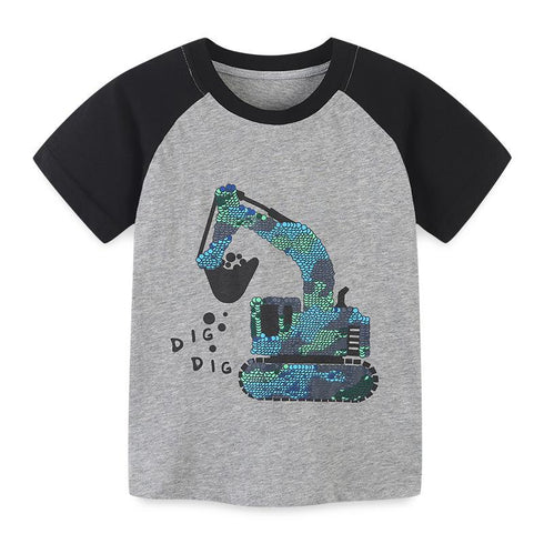 Summer boys excavator printed short sleeves