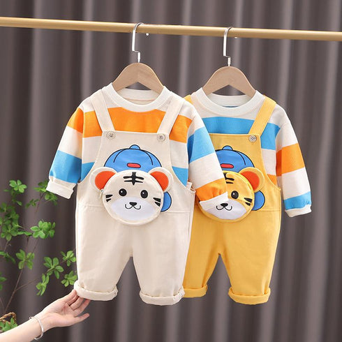 Children's suit spring and autumn cartoon suspenders two-piece suit