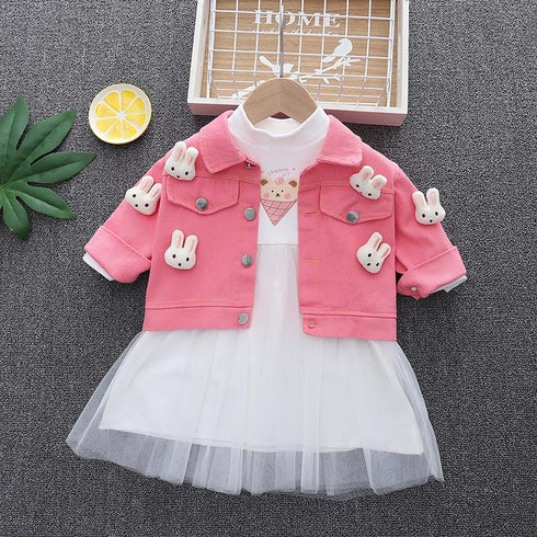 Full Body Doll Coat Long Sleeve Suit Baby Girl Round Neck Dress Two-piece Set