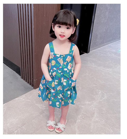 Girls Summer Suspender Skirt 2022 New Baby Girl Cute Flower Skirt Children's Foreign Style Dress