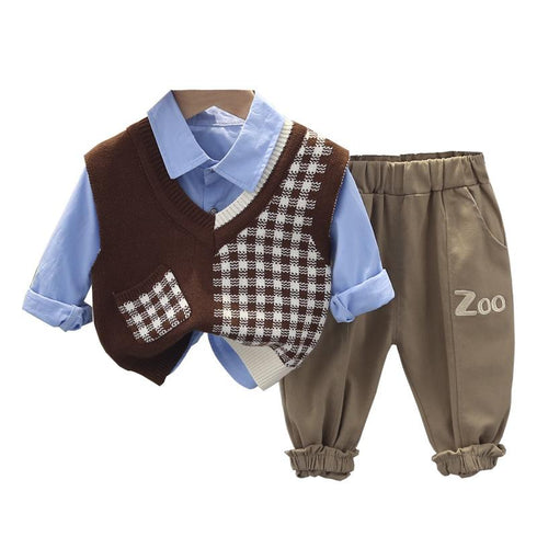 Boy's vest knitted three-piece spring and autumn cardigan sweater