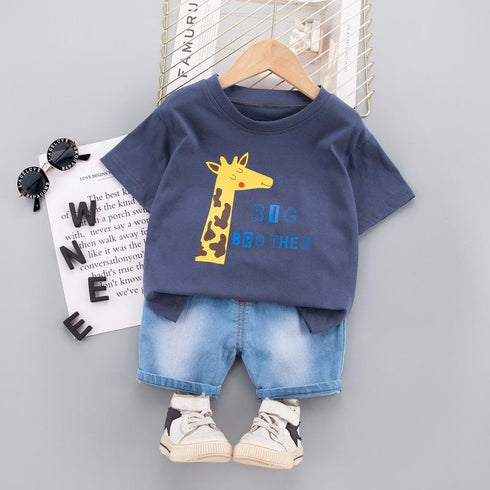 Summer children's short sleeve denim shorts set