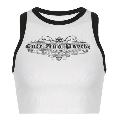 Contrast Letter Cropped Top With Stitching And Exposed Navel Vest