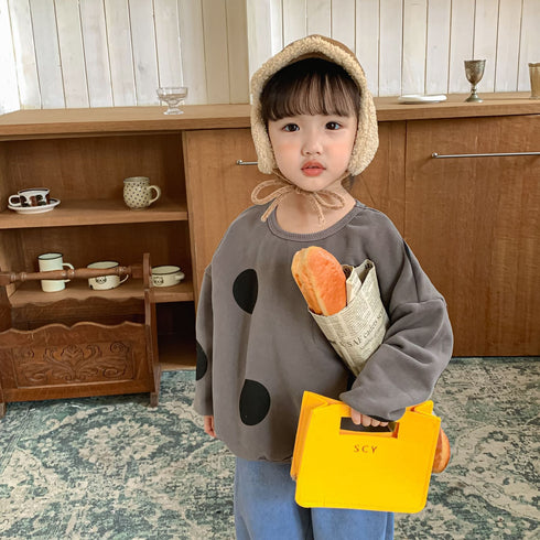 Children's polka dot plus velvet sweater autumn and winter loose big wave dot padded baby coat