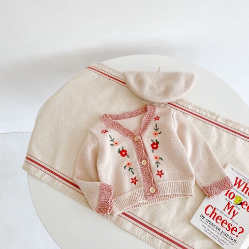 Flower Embroidered Knitted Sweater Cardigan Long Sleeve Top