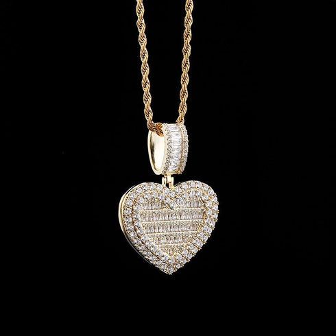 Flip Love Collection Photo Frame Pendant Full of Zircon Hip Hop Necklace