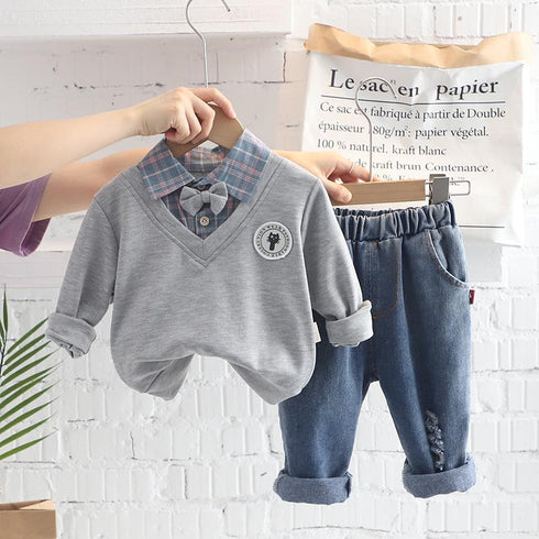 Spring and Autumn Boys Long Sleeve Set Two-Piece Set