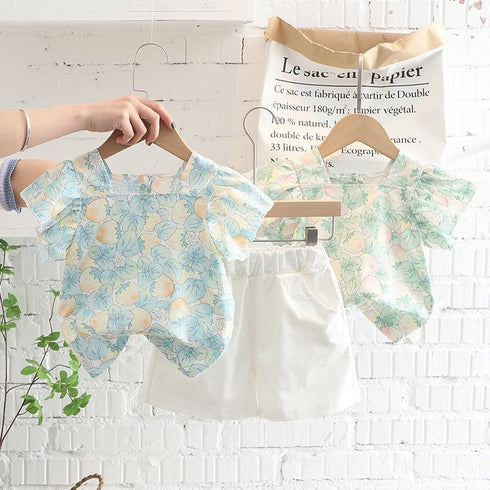 Full Print Square Neck Short Sleeve Suit Casual Shorts Two Piece Set