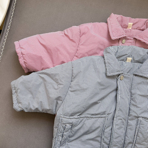 Children's short cotton-padded cotton-padded jacket small plaid cotton-padded jacket