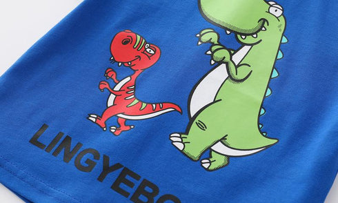 Summer boy double dinosaur short sleeve