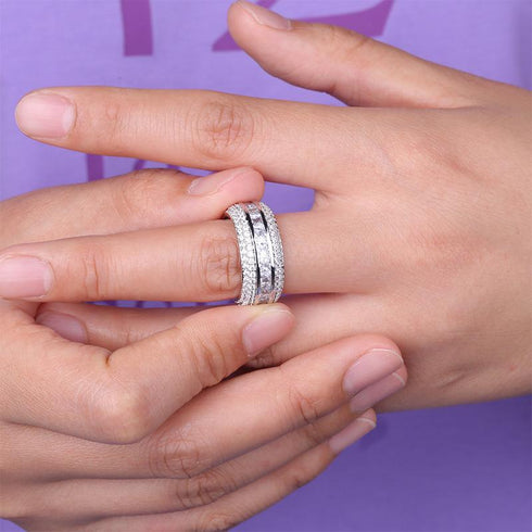 Square zircon men's hollow ring