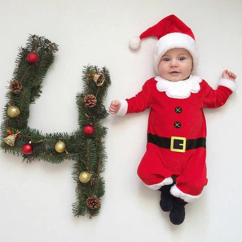 Santa Claus Long Sleeve Jumpsuit Hat Two-Piece Set