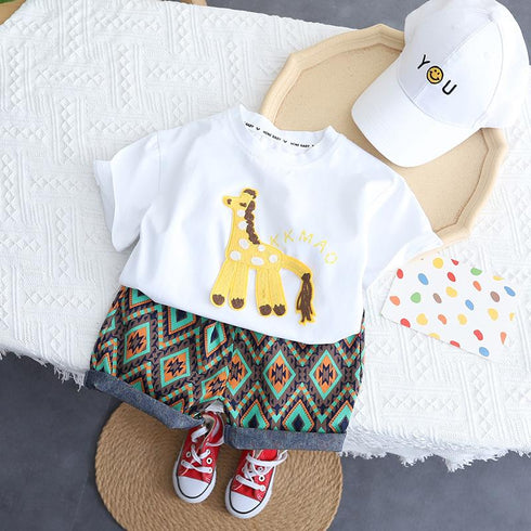 Pony Round Neck Children's Short Sleeved Baby Summer Two-piece Set