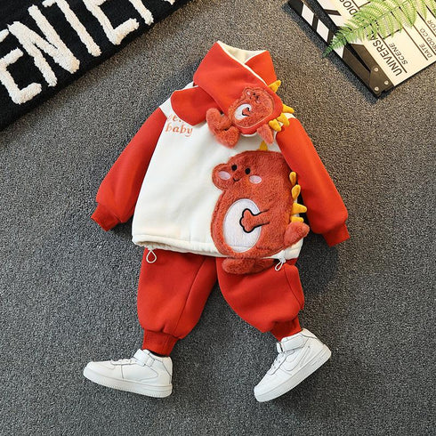 Winter children's velvet sweater long sleeve suit two-piece set