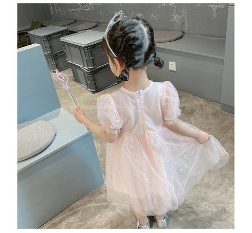 New Girl Pengpeng Princess Yarn Dress Girl Butterfly Shining Mesh Dress