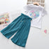 Girls Summer Sequined Unicorn Short Shirt Wide Leg Pants Set