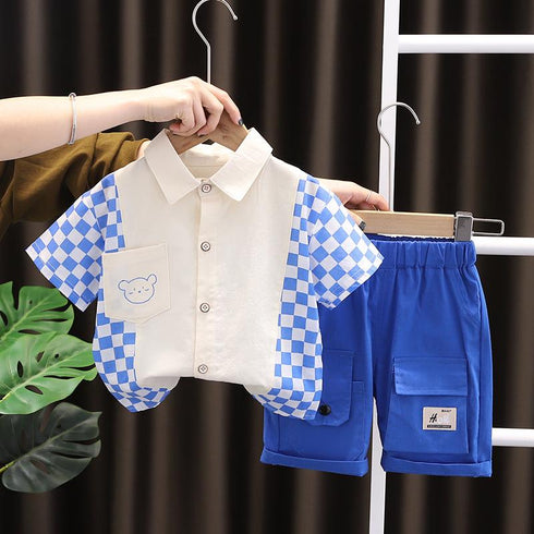 Checkerboard Short Sleeve Shirt Children's Summer Suit