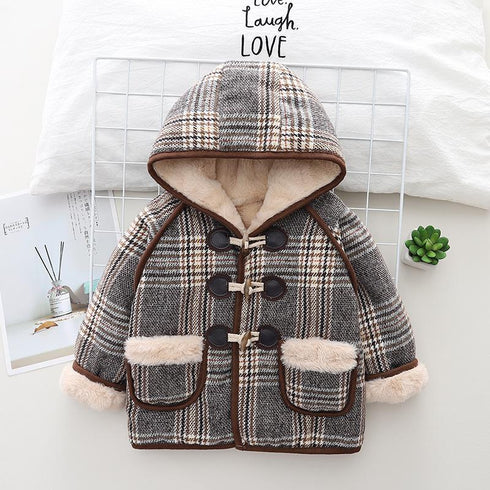 Winter children plus velvet hooded long sleeve coat