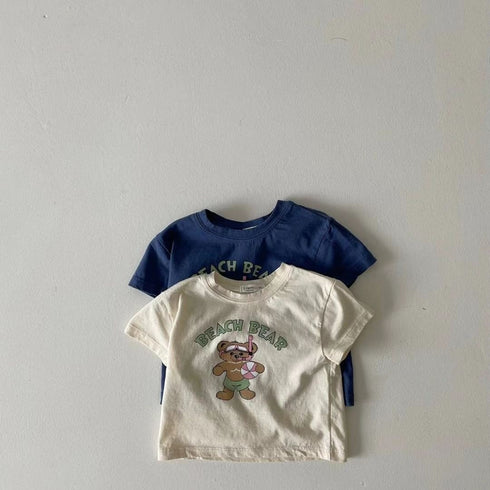 Bear Pink Ball Round Neck Short Sleeve Simple T