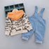 Children's Spring and Autumn Hoodie Denim Strap Pants Two-Piece Set