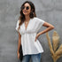 Tassel Edge Design V-neck Commuter Solid T-shirt