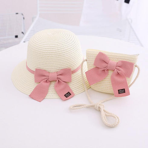 Children's Bow Straw Hat Bag Set