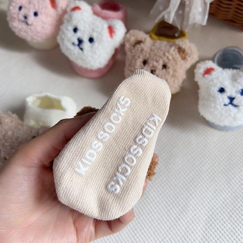 Baby boat socks spring and autumn bear children's anti-skid floor socks anti-heel newborn baby socks (two pairs)