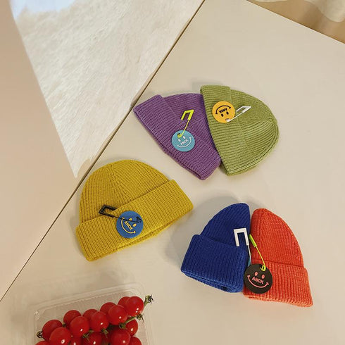 Children's Knitted Hat Autumn And Winter Pin Smiling Face Circumference 18.1-18.9 inch