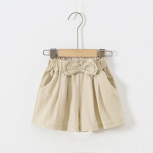 Girls Summer Solid Bow Elastic Shorts