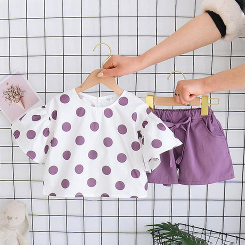 Summer Girl's Dot Short Sleeve Shorts Set