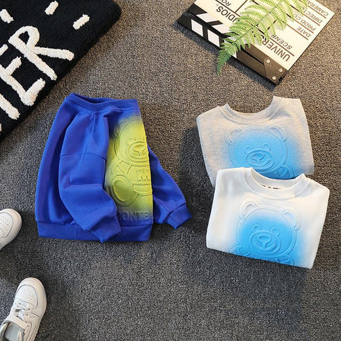 Sports Crewneck Sweatshirt Male Baby Casual Cube Bear Rendered Long Sleeve Top