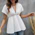 Tassel Edge Design V-neck Commuter Solid T-shirt
