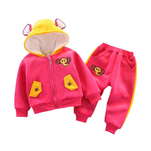 Fall/winter girls suit plus velvet two-piece set