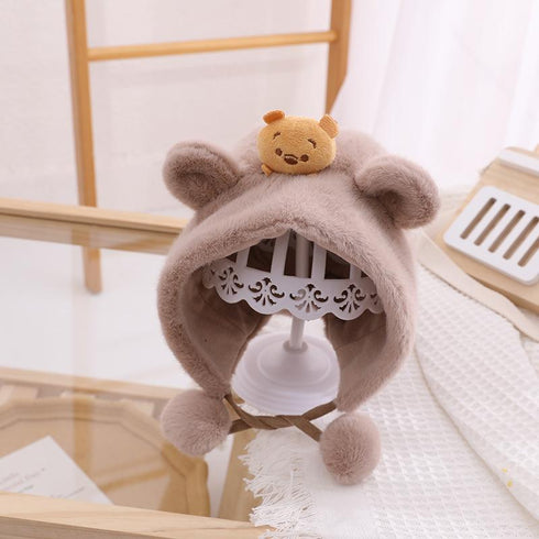 Autumn and winter bear baby warm ear protection plush cap 17.3-19.6 inches